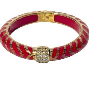 Angelique De Paris 925 Sterling Silver Red Resin Hinged Bangle Bracelet Vintage